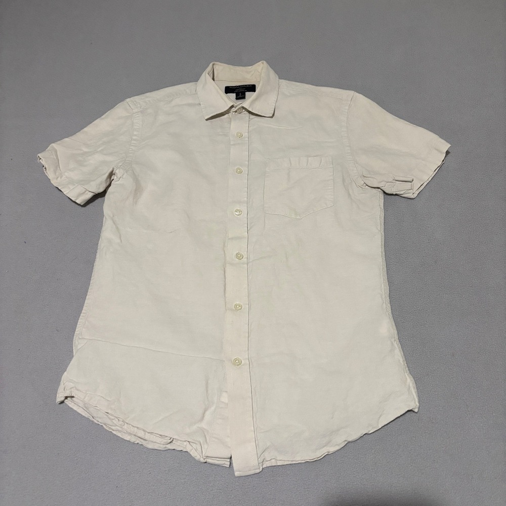 Banana Republic Mens Small Slim Fit Linen Cotton Short Sleeve Button Down Shirt